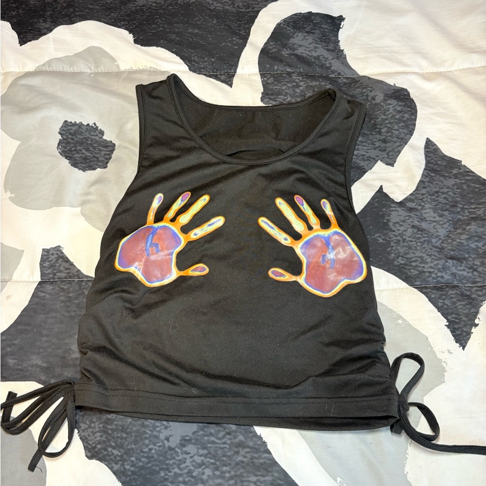 Black Tank Top with Colorful Handprint Design